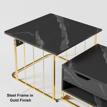 HMR Modern Nesting Coffee Table with Drawers & Shelves (Set of 2) - Black