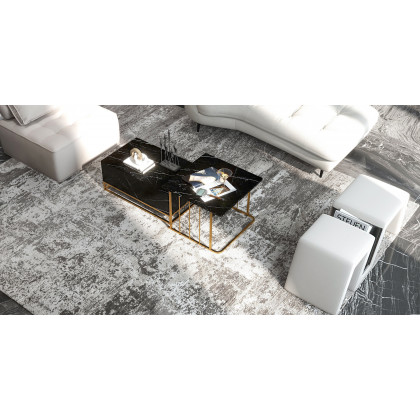 HMR Modern Nesting Coffee Table with Drawers & Shelves (Set of 2) - Black