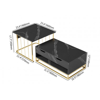 HMR Modern Nesting Coffee Table with Drawers & Shelves (Set of 2) - Black