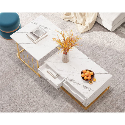 HMR Modern Nesting Coffee Table with Drawers & Shelves (Set of 2) - White
