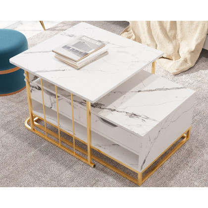 HMR Modern Nesting Coffee Table with Drawers & Shelves (Set of 2) - White