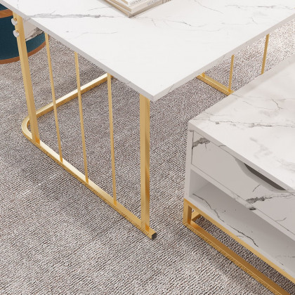 HMR Modern Nesting Coffee Table with Drawers & Shelves (Set of 2) - White