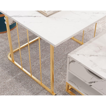HMR Modern Nesting Coffee Table with Drawers & Shelves (Set of 2) - White