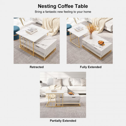 HMR Modern Nesting Coffee Table with Drawers & Shelves (Set of 2) - White