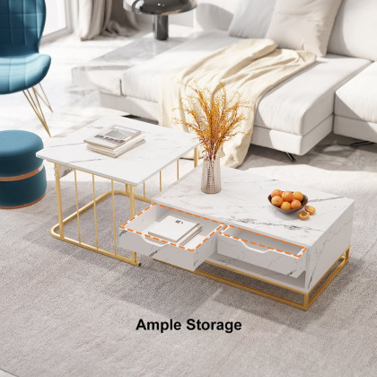 HMR Modern Nesting Coffee Table with Drawers & Shelves (Set of 2) - White