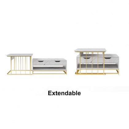 HMR Modern Nesting Coffee Table with Drawers & Shelves (Set of 2) - White
