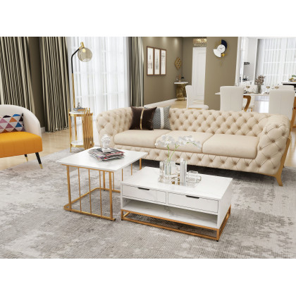 HMR Modern Nesting Coffee Table with Drawers & Shelves (Set of 2) - White