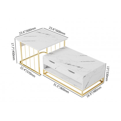 HMR Modern Nesting Coffee Table with Drawers & Shelves (Set of 2) - White