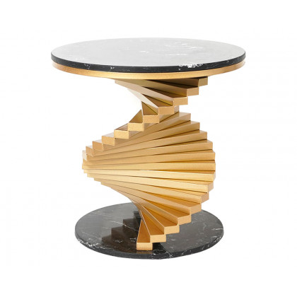 HMR Round Side Table with Metal Frame - Black, Faux Marble