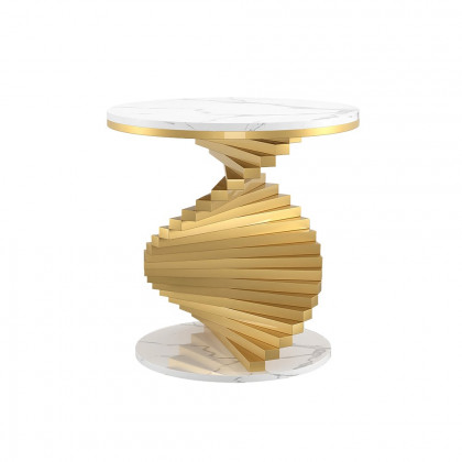 HMR Round Side Table with Metal Frame - White, Faux Marble