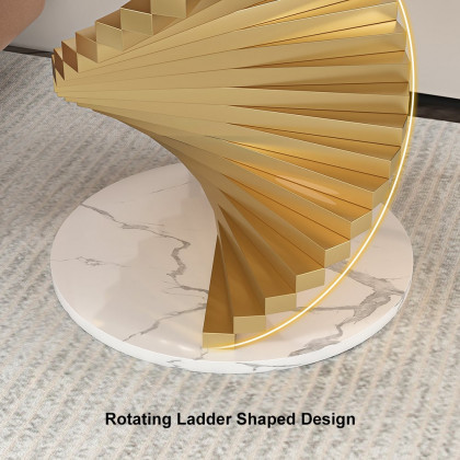 HMR Round Side Table with Metal Frame - White, Faux Marble