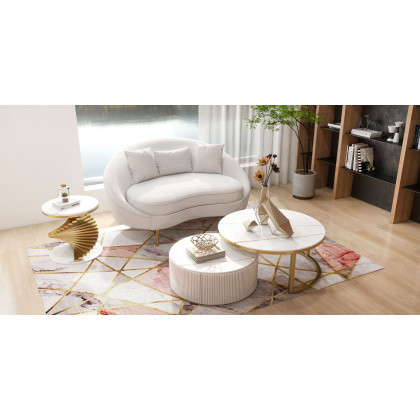 HMR Round Side Table with Metal Frame - White, Faux Marble