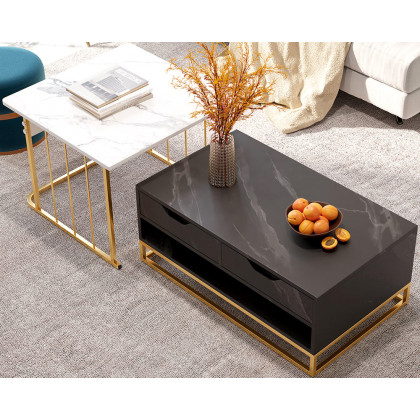 HMR - Modern Nesting Coffee Table with Drawers & Shelves (Set of 2)