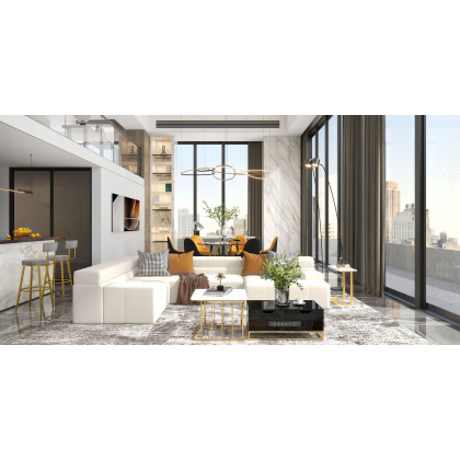 HMR Modern Nesting Coffee Table with Drawers & Shelves (Set of 2) - Black/White