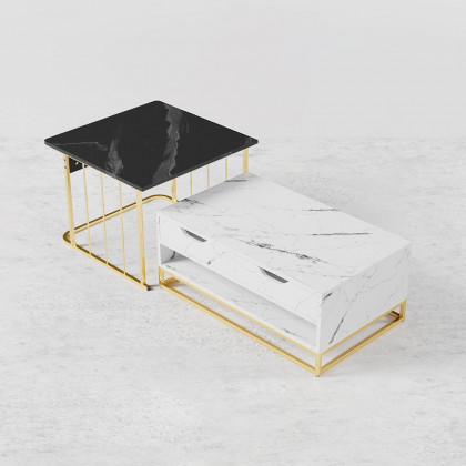 HMR Modern Nesting Coffee Table with Drawers & Shelves (Set of 2) - White/Black