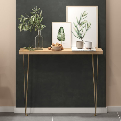 HMR Rustic Narrow Rectangular 39" Console Table with Wooden Top & Metal Legs - Natural