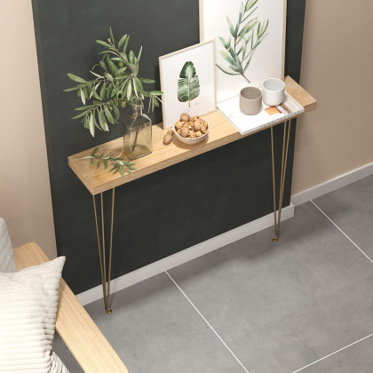 HMR Rustic Narrow Rectangular 39" Console Table with Wooden Top & Metal Legs - Natural