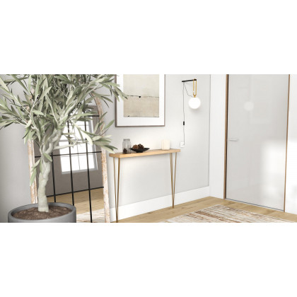 HMR Rustic Narrow Rectangular 39" Console Table with Wooden Top & Metal Legs - Natural