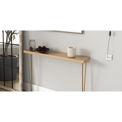HMR Rustic Narrow Rectangular 39" Console Table with Wooden Top & Metal Legs - Natural