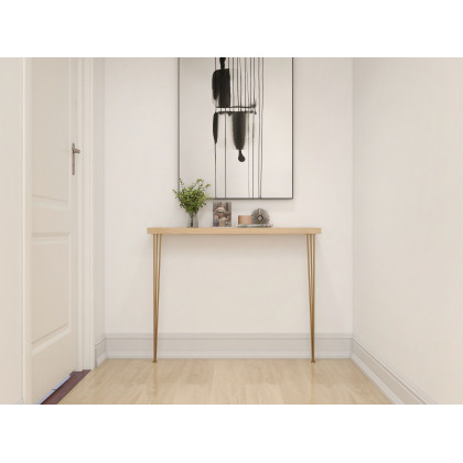 HMR Rustic Narrow Rectangular 39" Console Table with Wooden Top & Metal Legs - Natural