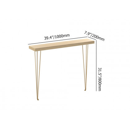 HMR Rustic Narrow Rectangular 39" Console Table with Wooden Top & Metal Legs - Natural