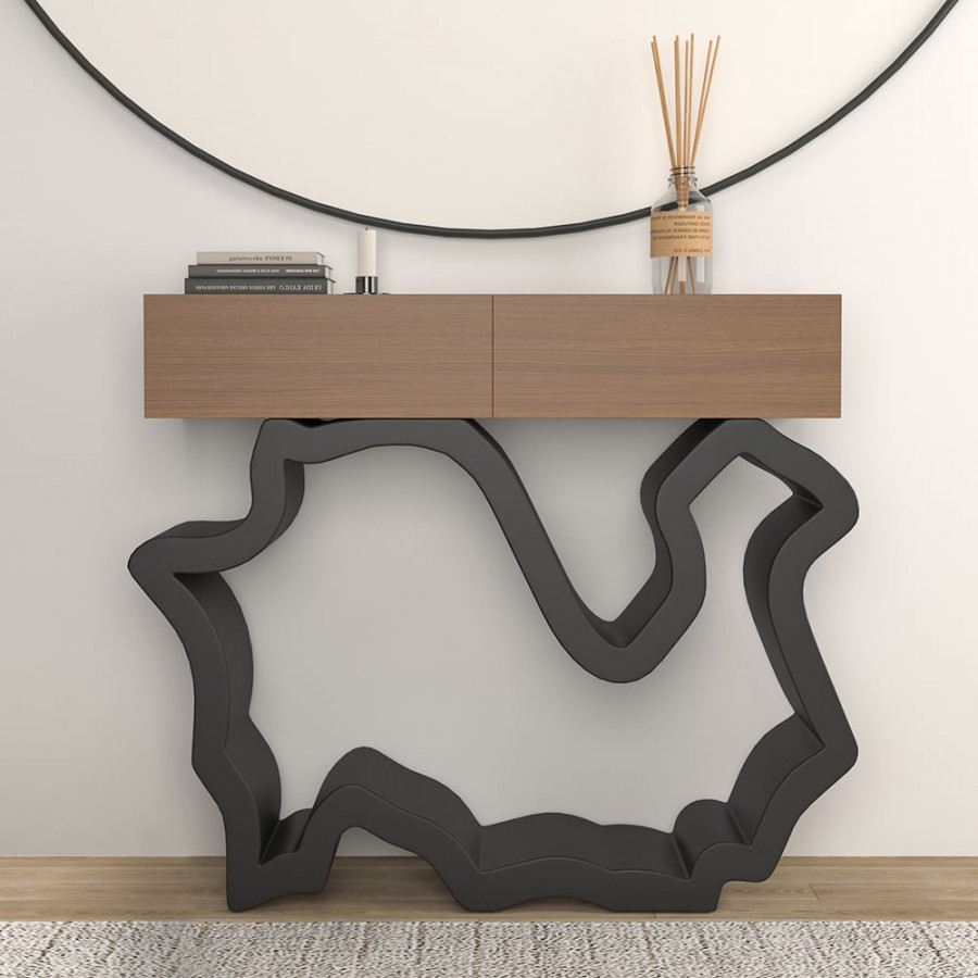 HMR - Modern Console Table with Drawers 39.4" in Black