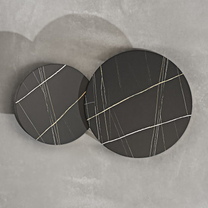 HMR Modern Nesting Coffee Table Set with Sintered Stone Top (Set of 2) - Black