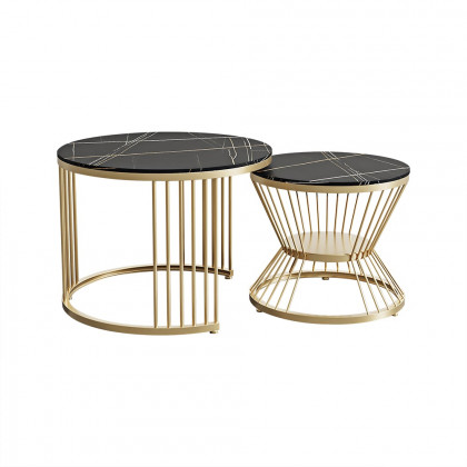 HMR Modern Nesting Coffee Table Set with Sintered Stone Top (Set of 2) - Black