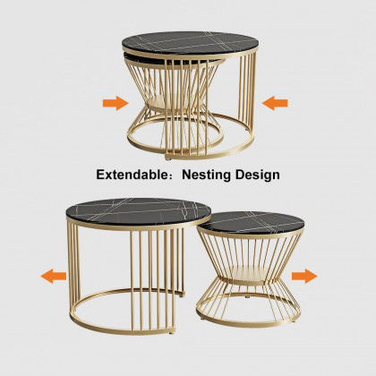 HMR Modern Nesting Coffee Table Set with Sintered Stone Top (Set of 2) - Black
