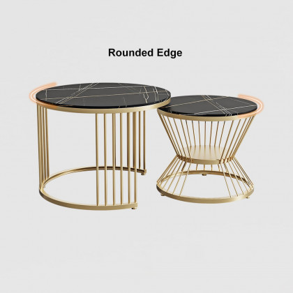 HMR Modern Nesting Coffee Table Set with Sintered Stone Top (Set of 2) - Black