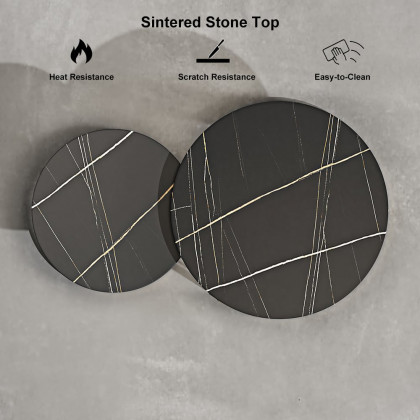 HMR Modern Nesting Coffee Table Set with Sintered Stone Top (Set of 2) - Black