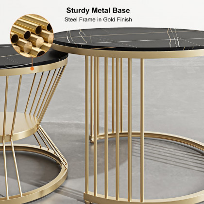 HMR Modern Nesting Coffee Table Set with Sintered Stone Top (Set of 2) - Black