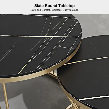 HMR Modern Nesting Coffee Table Set with Sintered Stone Top (Set of 2) - Black