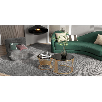 HMR Modern Nesting Coffee Table Set with Sintered Stone Top (Set of 2) - Black