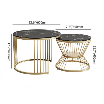 HMR Modern Nesting Coffee Table Set with Sintered Stone Top (Set of 2) - Black