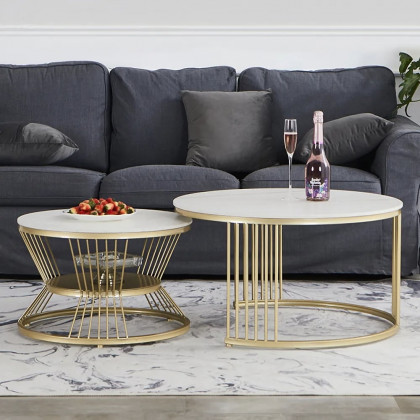 HMR - Modern Nesting Coffee Table Set with Sintered Stone Top (Set of 2)