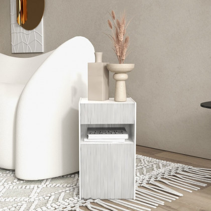 HMR - Foldable End Table with Storage Side Table in White