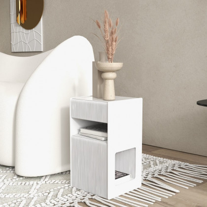 HMR - Foldable End Table with Storage Side Table in White