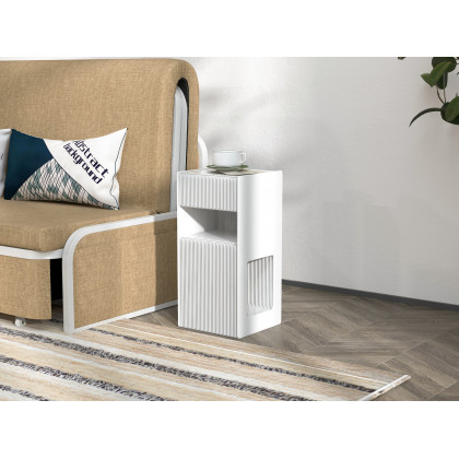 HMR - Foldable End Table with Storage Side Table in White