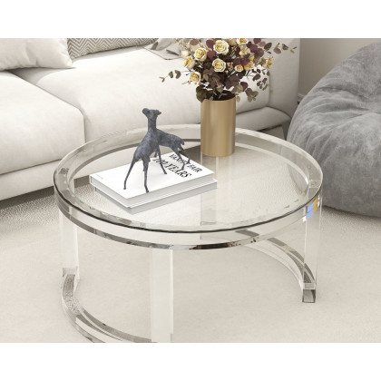 HMR - Round Acrylic Coffee Table with Tempered Glass Top in 31.5"Dia