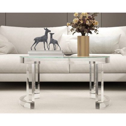 HMR - Round Acrylic Coffee Table with Tempered Glass Top in 31.5"Dia