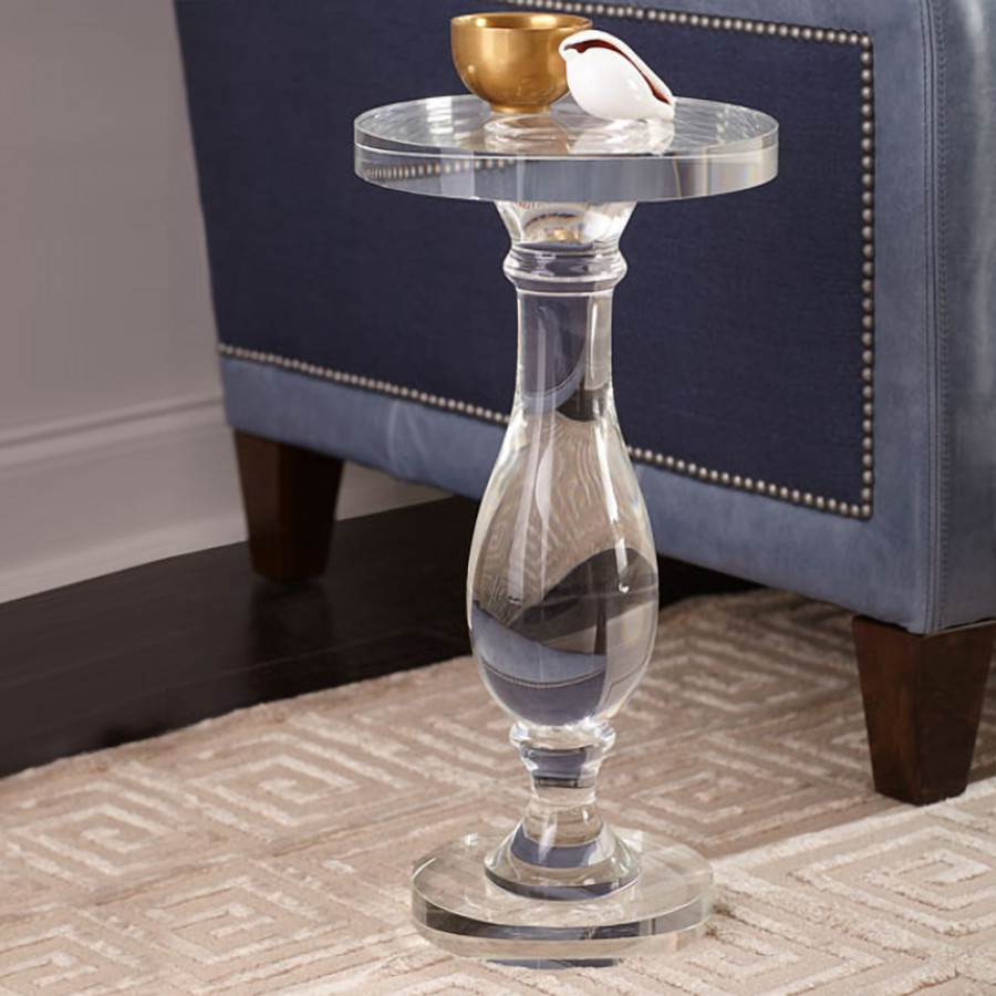 HMR - 14" Modern Acrylic Round End Table with Pedestal in Clear
