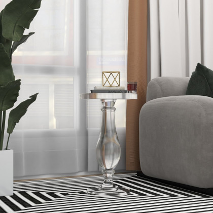HMR - 14" Modern Acrylic Round End Table with Pedestal in Clear