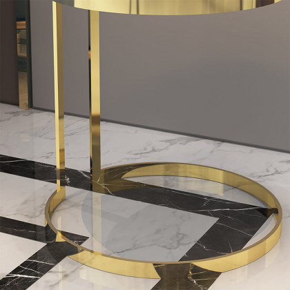 HMR - Round Marble Side Table with Gold Stainless Steel Frame in White