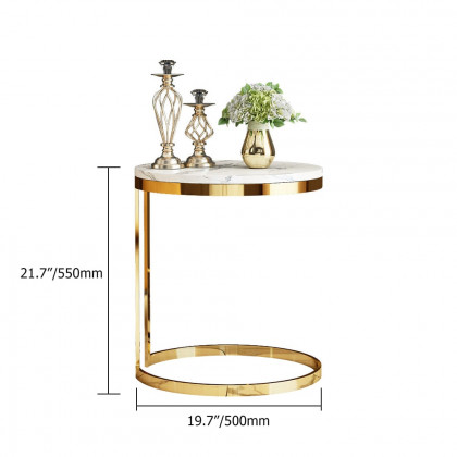 HMR - Round Marble Side Table with Gold Stainless Steel Frame in White