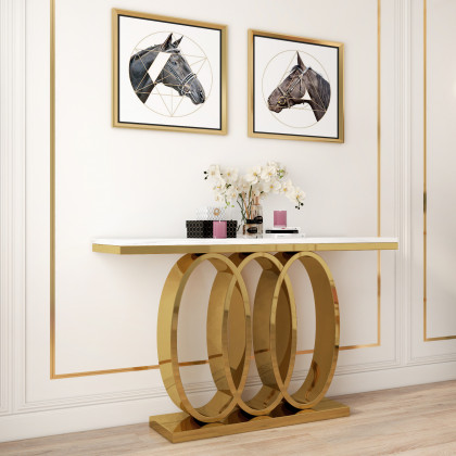 HMR - 47.2" Narrow Console Table with Faux Marble Top in White