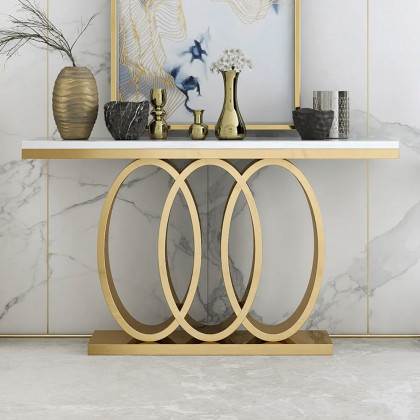HMR - 47.2" Narrow Console Table with Faux Marble Top in White