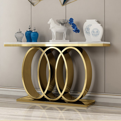 HMR - 47.2" Narrow Console Table with Faux Marble Top in White