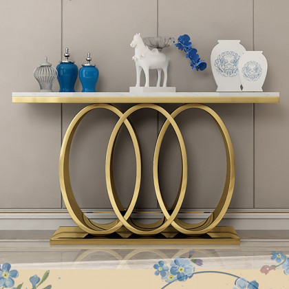HMR - 47.2" Narrow Console Table with Faux Marble Top in White