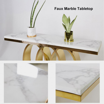 HMR - 47.2" Narrow Console Table with Faux Marble Top in White